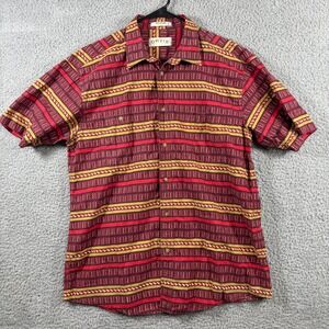 Orvis Mens Large Red Striped Short Sleeve Button Down Cotton Shirt‎ Southwestern